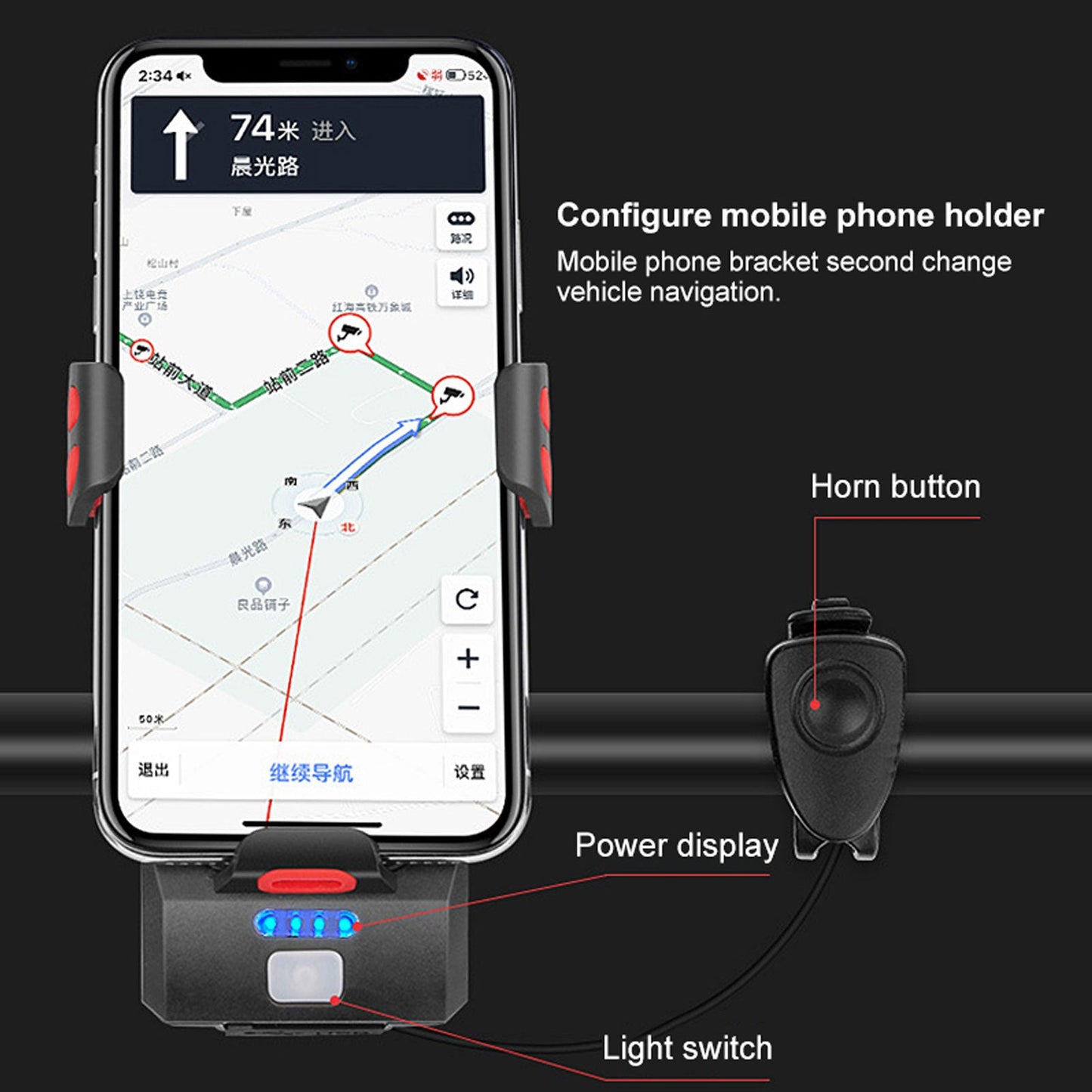 CyberCruiser™ | Multifunctionele 4-in-1 Fietslamp en Telefoonhouder