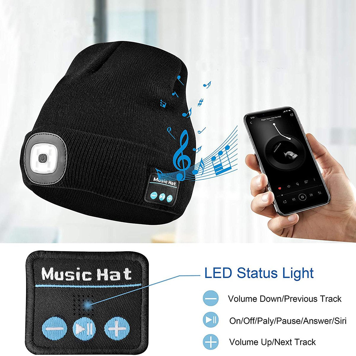 Bluetooth Muts met LEDlicht™ | Geeft je warmte, licht en muziek in de kou